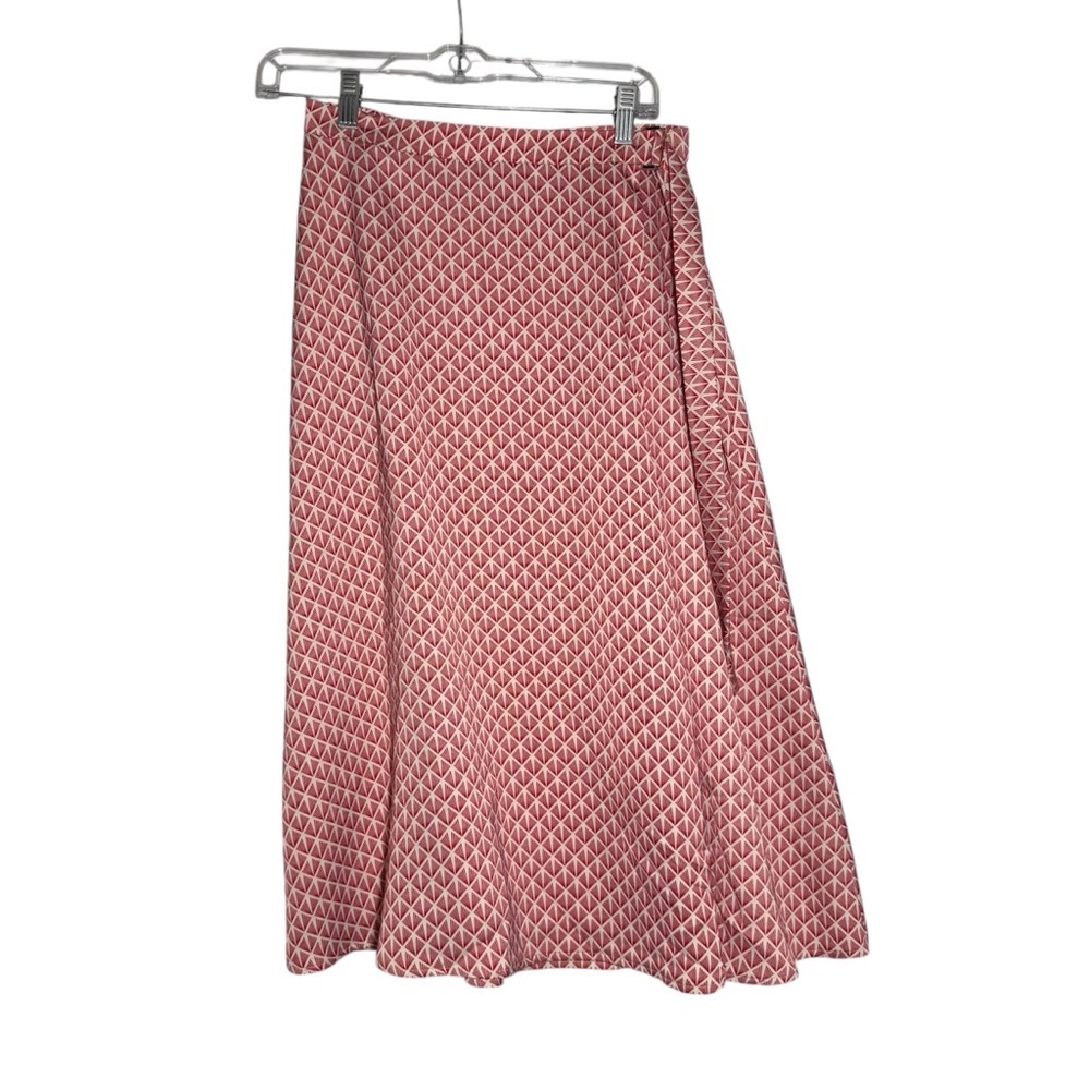 H&M Geometric Wrap A-Line Midi Skirt Red and White Size 6 Adjustable